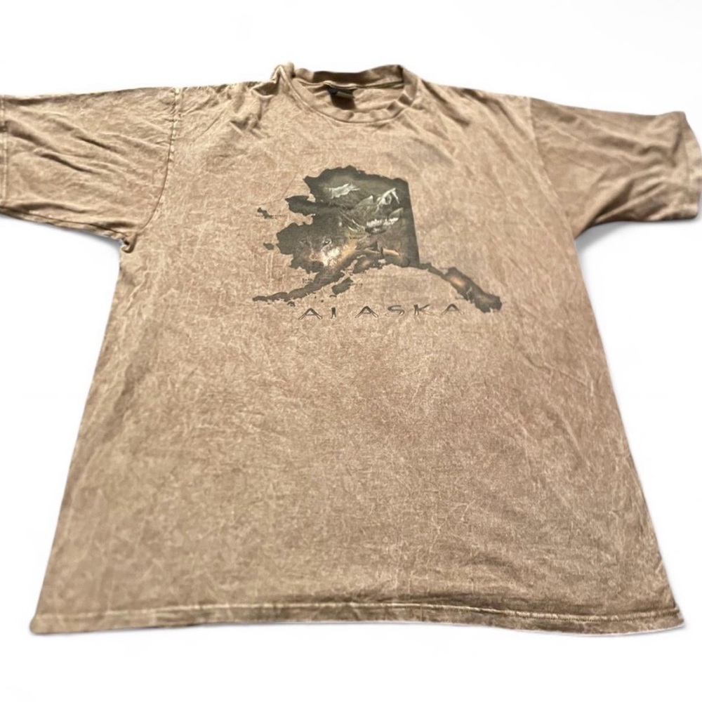 Men’s Vintage Alaska State Map Tie-Dye Brown T-Shirt Size XXL